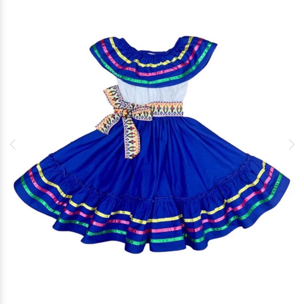 Girls Unik Vibrant Blue,Pink, White Kids Hispanic Dress Size 10